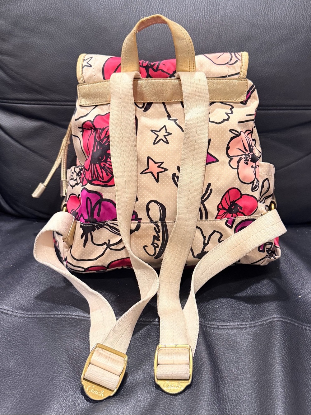Coach Kyra Poppy Floral Graffiti Medium Drawstring Backpack - SEE FULL DETAILS - Picture 2 of 12